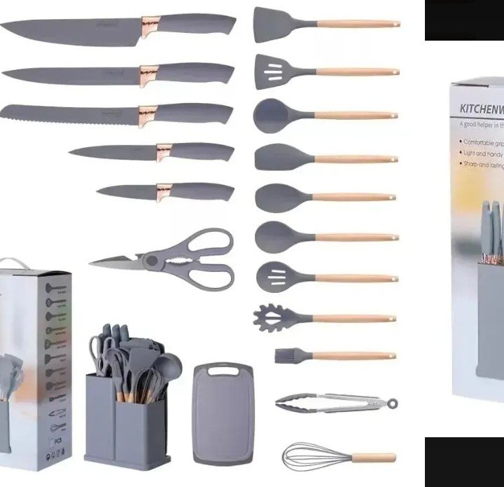 Set Utensilios de Cocina 19 Piezas con Cuchillos y Tabla