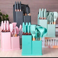 Set Utensilios de Cocina 19 Piezas con Cuchillos y Tabla