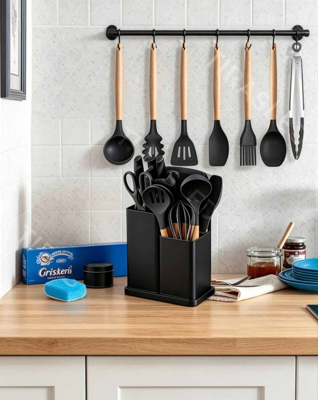 Set Utensilios de Cocina 19 Piezas con Cuchillos y Tabla